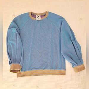 Lobo Mau puff sleeve sweatshirt in "iridescent" blue-pink knit. Size Small.